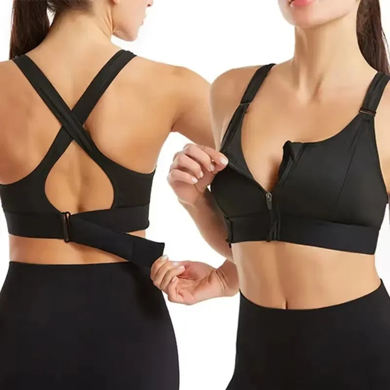 Soutien-gorge de sport pour femme, fermeture éclair avant, sangle réglable, antichoc, élastique, fitness, brassière athlétique, mince, yoga, haut court