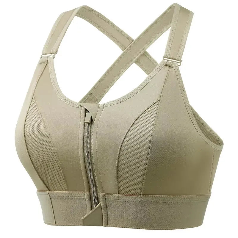 Soutien-gorge de sport pour femme, fermeture éclair avant, sangle réglable, antichoc, élastique, fitness, brassière athlétique, mince, yoga, haut court