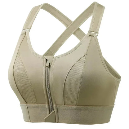 Soutien-gorge de sport pour femme, fermeture éclair avant, sangle réglable, antichoc, élastique, fitness, brassière athlétique, mince, yoga, haut court