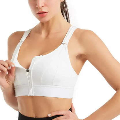 Soutien-gorge de sport pour femme, fermeture éclair avant, sangle réglable, antichoc, élastique, fitness, brassière athlétique, mince, yoga, haut court