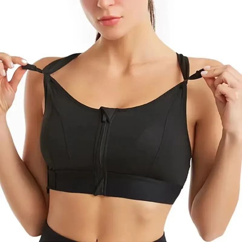 Soutien-gorge de sport pour femme, fermeture éclair avant, sangle réglable, antichoc, élastique, fitness, brassière athlétique, mince, yoga, haut court