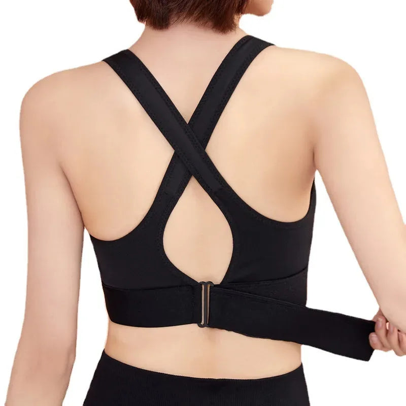 Soutien-gorge de sport pour femme, fermeture éclair avant, sangle réglable, antichoc, élastique, fitness, brassière athlétique, mince, yoga, haut court