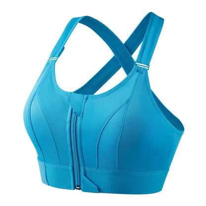 Soutien-gorge de sport pour femme, fermeture éclair avant, sangle réglable, antichoc, élastique, fitness, brassière athlétique, mince, yoga, haut court
