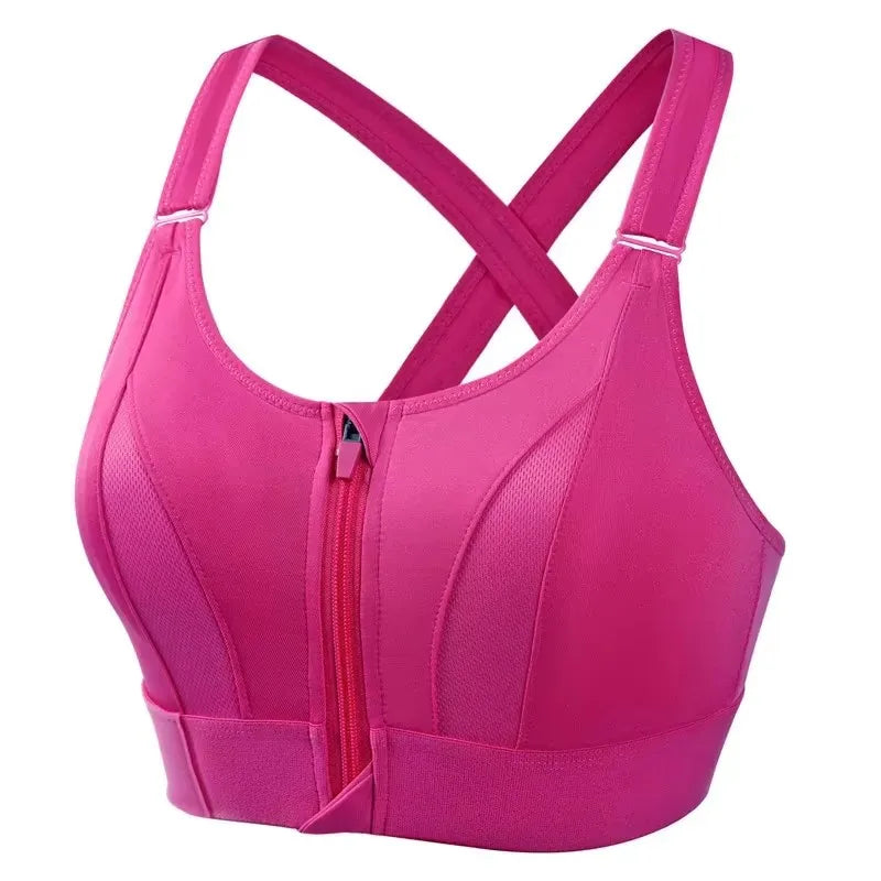 Soutien-gorge de sport pour femme, fermeture éclair avant, sangle réglable, antichoc, élastique, fitness, brassière athlétique, mince, yoga, haut court