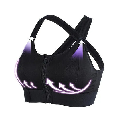 Soutien-gorge de sport pour femme, fermeture éclair avant, sangle réglable, antichoc, élastique, fitness, brassière athlétique, mince, yoga, haut court