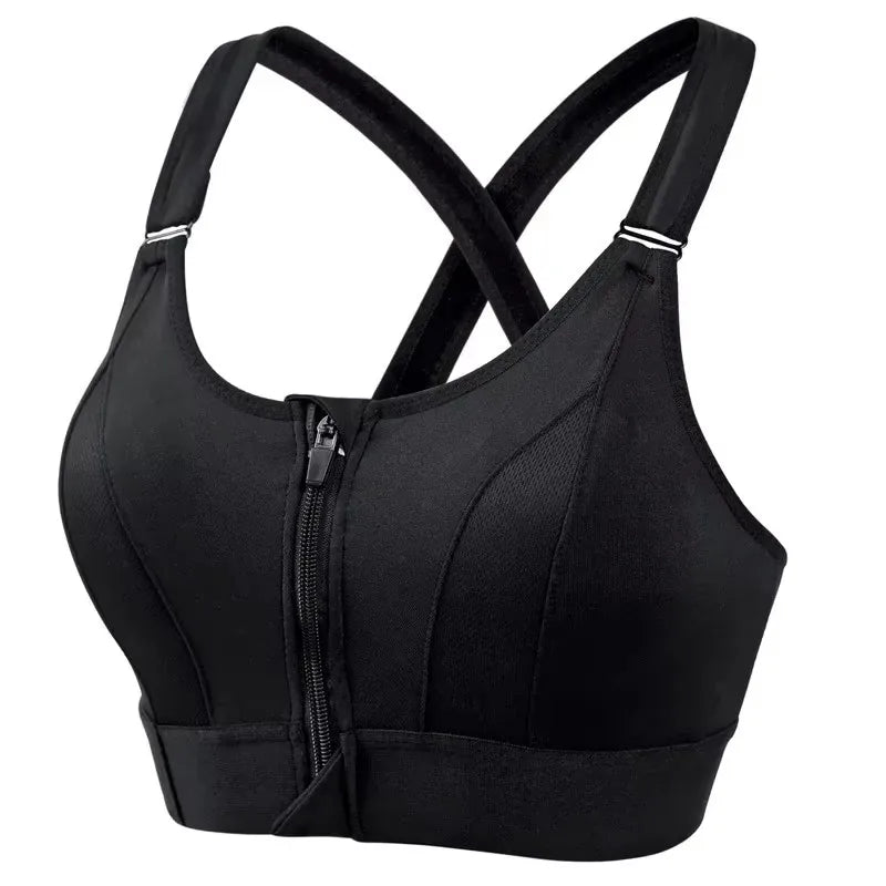 Soutien-gorge de sport pour femme, fermeture éclair avant, sangle réglable, antichoc, élastique, fitness, brassière athlétique, mince, yoga, haut court