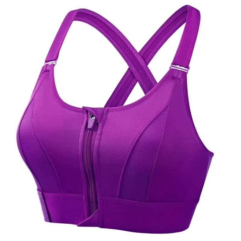 Soutien-gorge de sport pour femme, fermeture éclair avant, sangle réglable, antichoc, élastique, fitness, brassière athlétique, mince, yoga, haut court