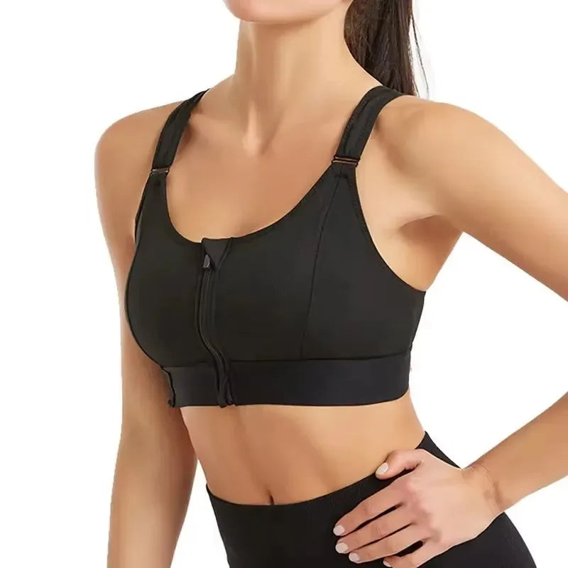 Soutien-gorge de sport pour femme, fermeture éclair avant, sangle réglable, antichoc, élastique, fitness, brassière athlétique, mince, yoga, haut court
