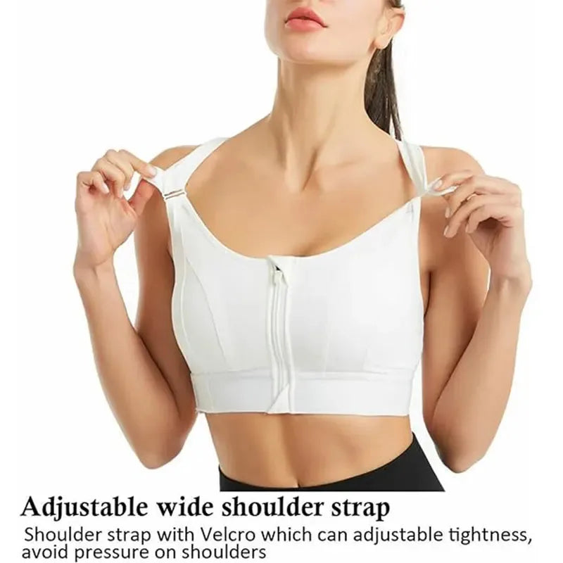 Soutien-gorge de sport pour femme, fermeture éclair avant, sangle réglable, antichoc, élastique, fitness, brassière athlétique, mince, yoga, haut court