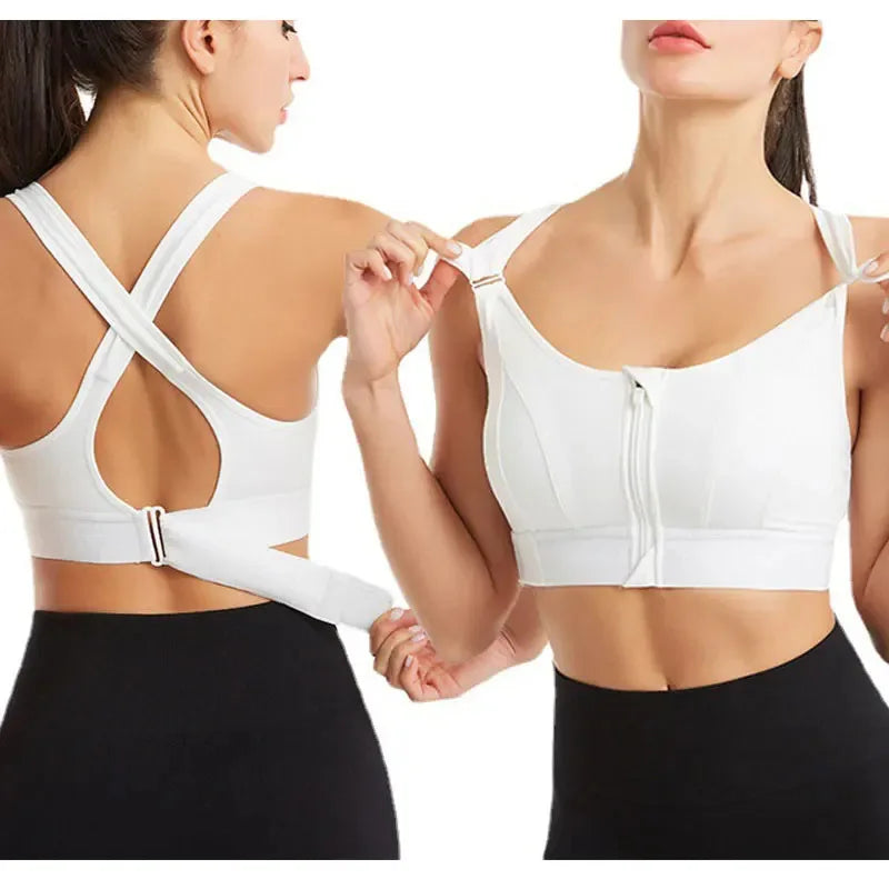 Soutien-gorge de sport pour femme, fermeture éclair avant, sangle réglable, antichoc, élastique, fitness, brassière athlétique, mince, yoga, haut court