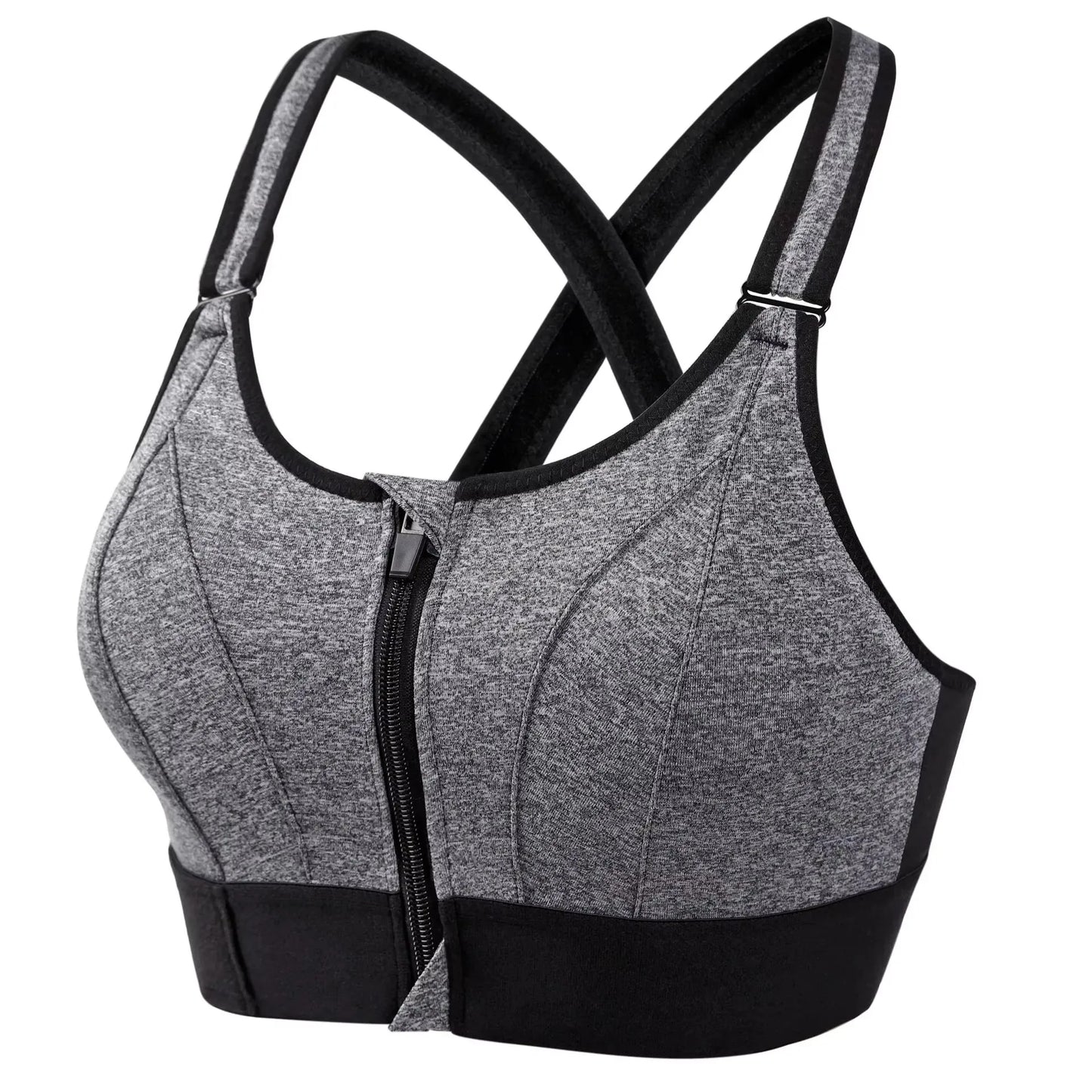 Soutien-gorge de sport pour femme, fermeture éclair avant, sangle réglable, antichoc, élastique, fitness, brassière athlétique, mince, yoga, haut court