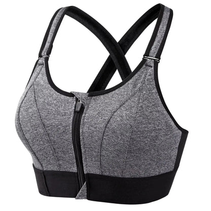 Soutien-gorge de sport pour femme, fermeture éclair avant, sangle réglable, antichoc, élastique, fitness, brassière athlétique, mince, yoga, haut court